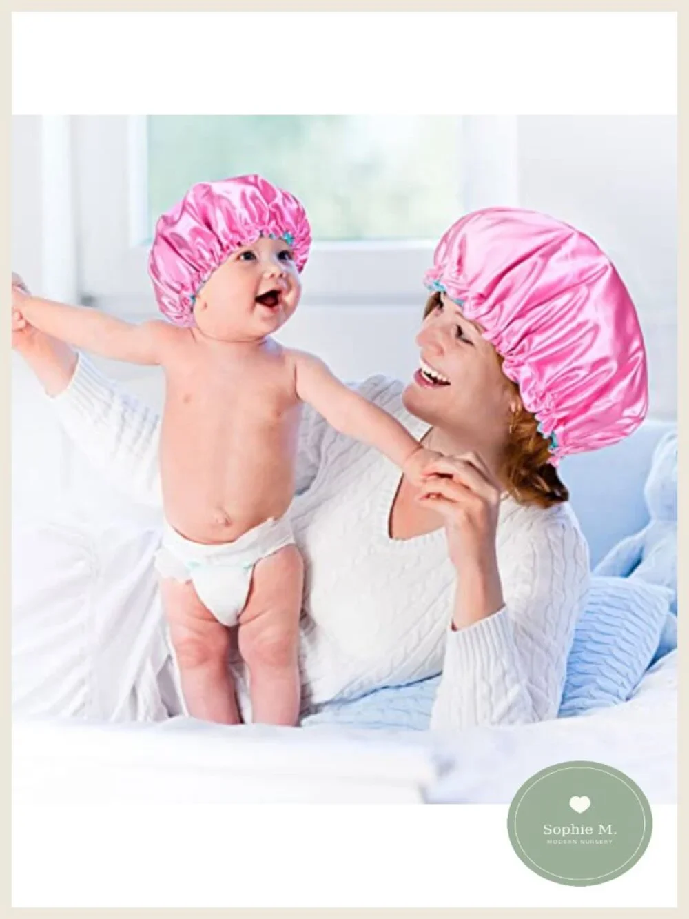 Maternity Robe & Baby Matching Hospital Outfit Set with Swaddle, Caps, Headband